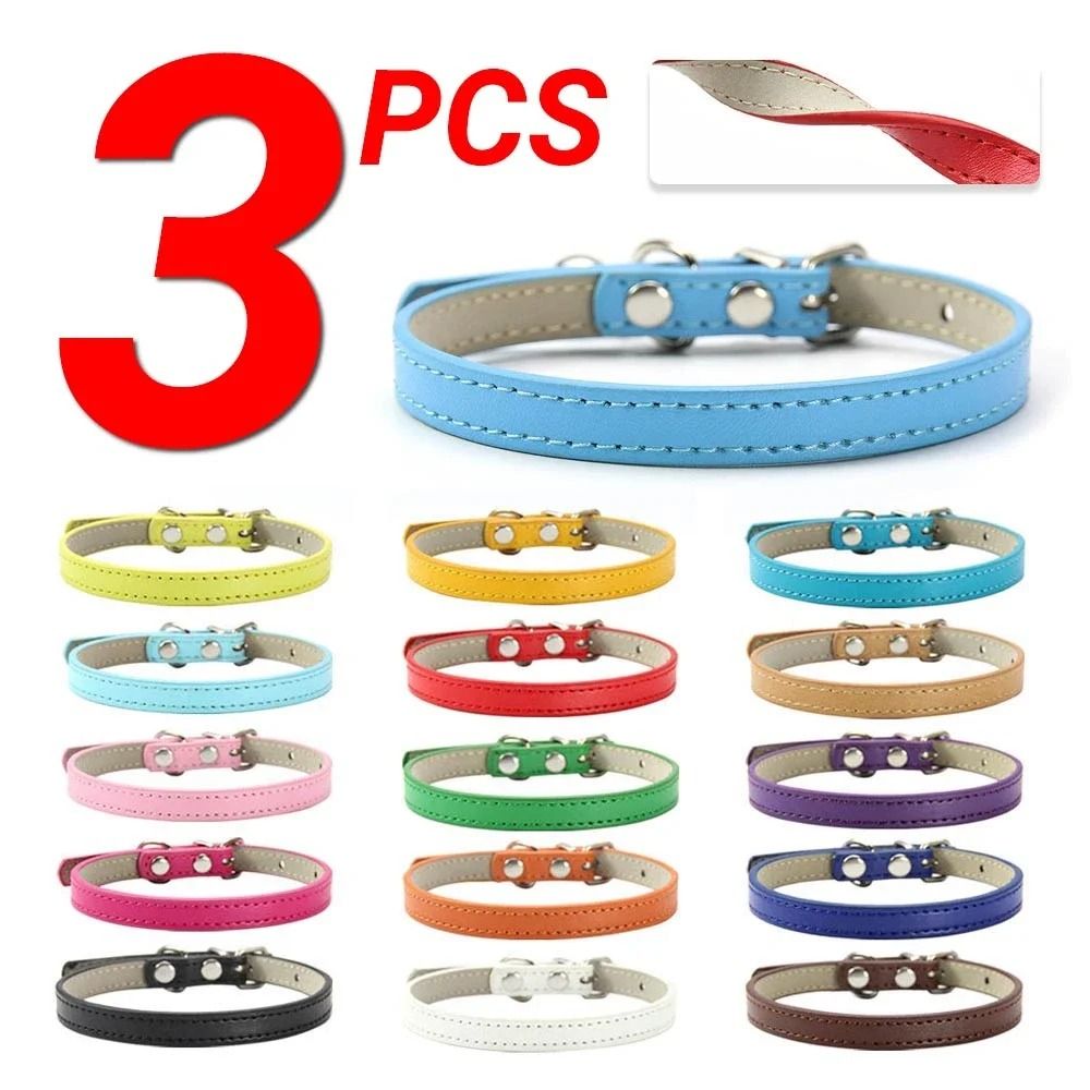 3Piece Soft PU Leather Cat Collar Set For Kittens Cats Small Dogs 0