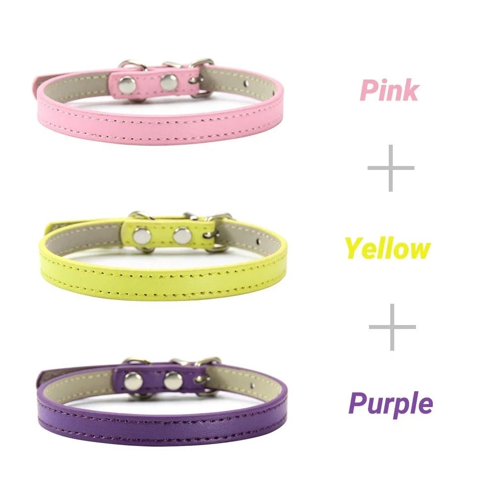 3Piece Soft PU Leather Cat Collar Set For Kittens Cats Small Dogs 7