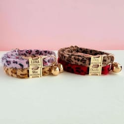 personalized leopard print cat collar with name tag & bell – adjustable plush kitten collar
