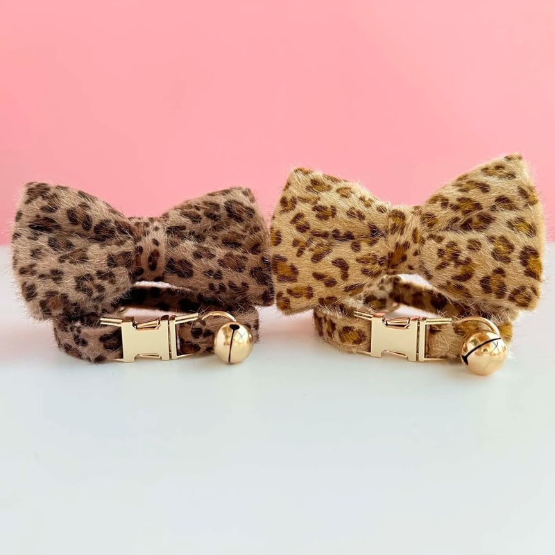 Personalized Leopard Print Cat Collar With Name Tag Bell Adjustable Plush Kitten Collar 1