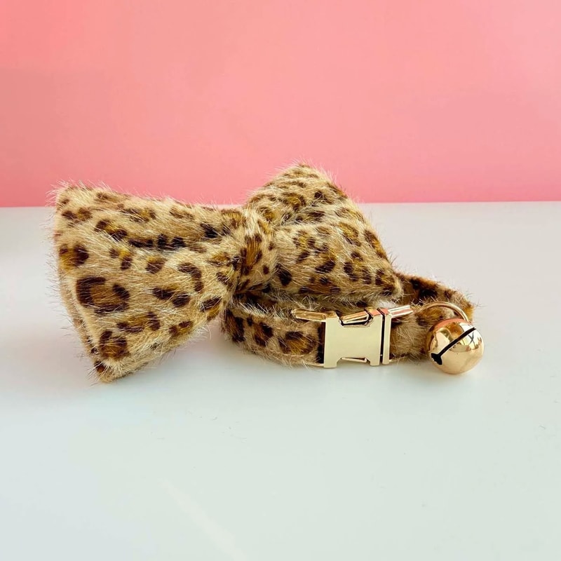 Personalized Leopard Print Cat Collar With Name Tag Bell Adjustable Plush Kitten Collar 9