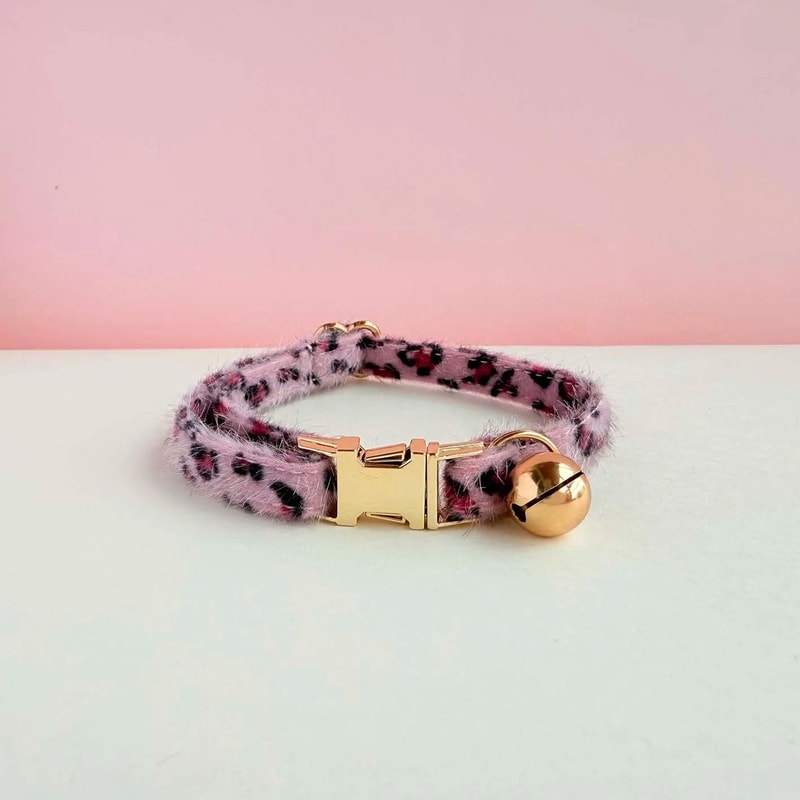 Personalized Leopard Print Cat Collar With Name Tag Bell Adjustable Plush Kitten Collar 6