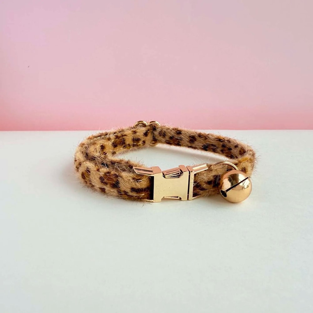 Personalized Leopard Print Cat Collar With Name Tag Bell Adjustable Plush Kitten Collar 7