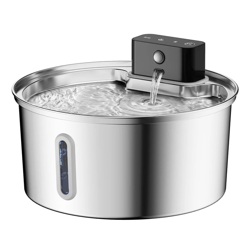 PureFlow Wireless Stainless Steel Pet Water Fountain 108oz Motion Sensor Drinking Station 0