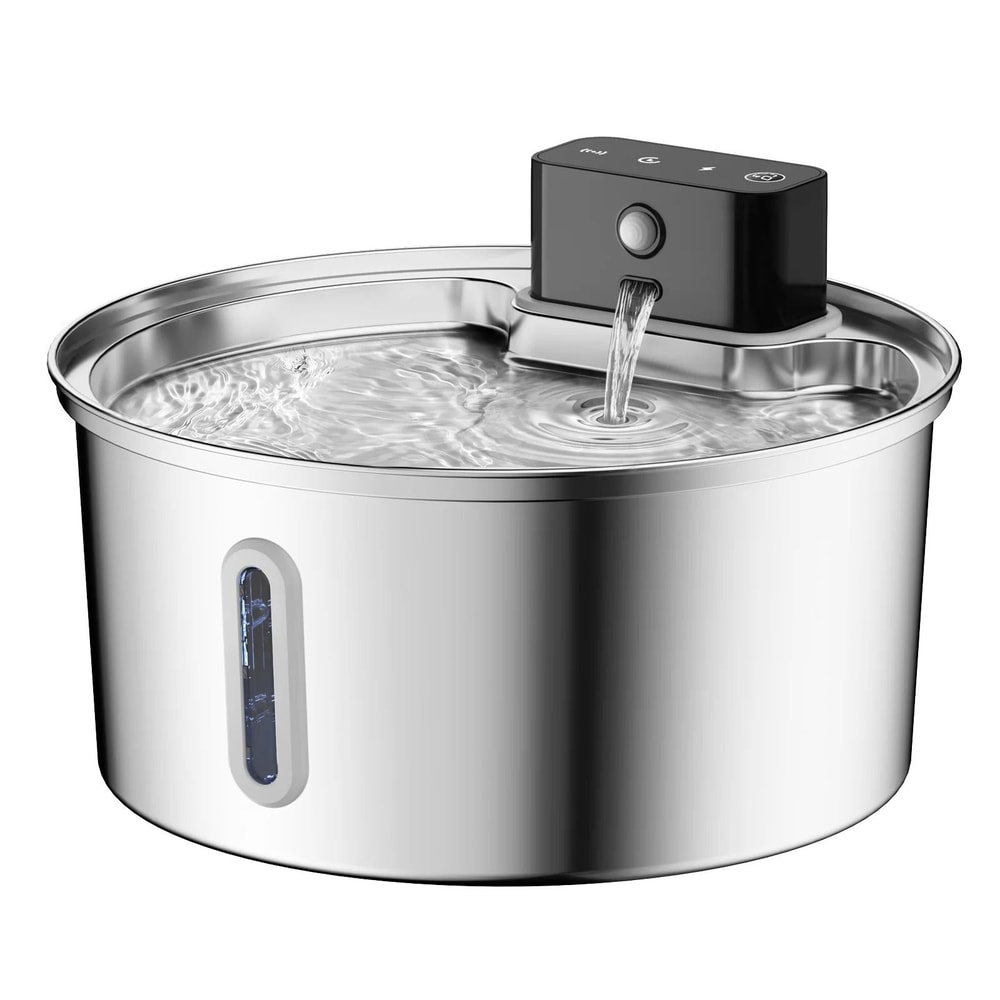 PureFlow Wireless Stainless Steel Pet Water Fountain 108oz Motion Sensor Drinking Station 9