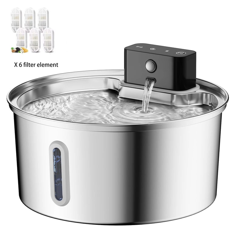 PureFlow Wireless Stainless Steel Pet Water Fountain 108oz Motion Sensor Drinking Station 10