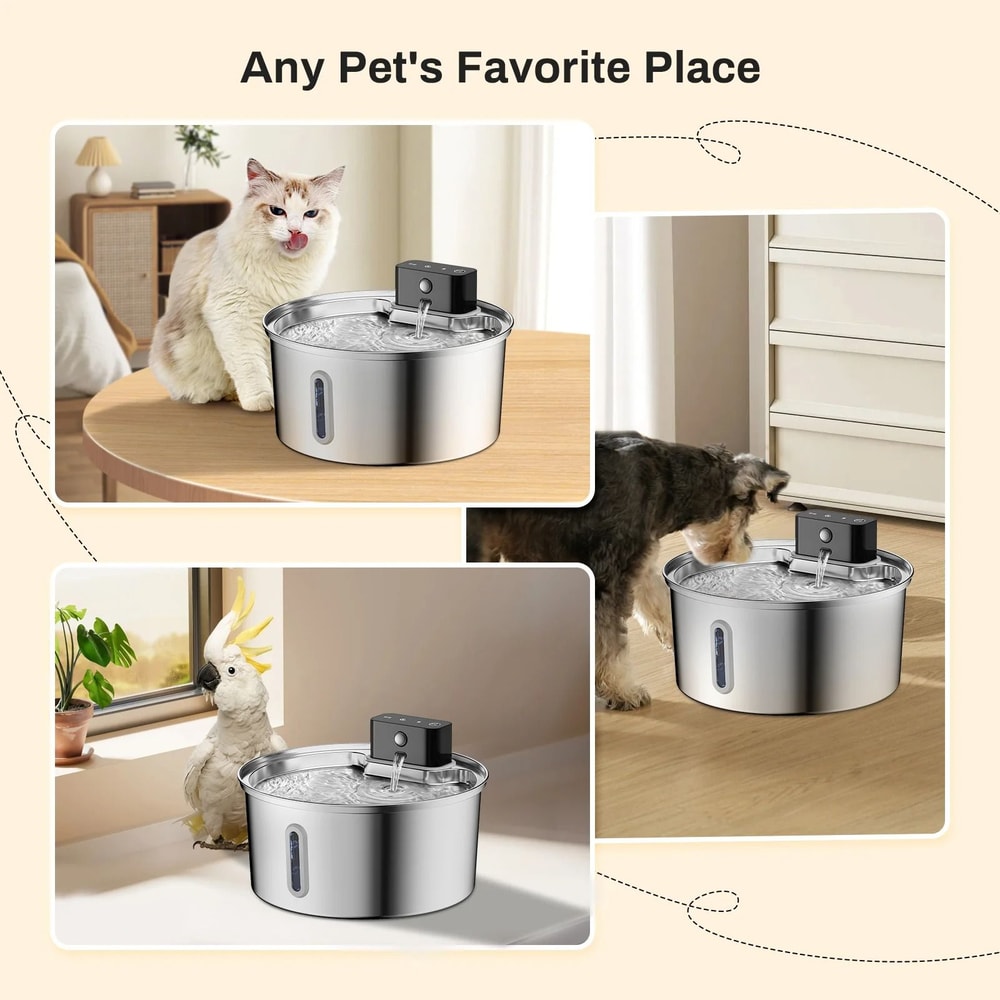 PureFlow Wireless Stainless Steel Pet Water Fountain 108oz Motion Sensor Drinking Station 4