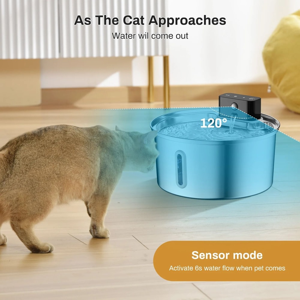PureFlow Wireless Stainless Steel Pet Water Fountain 108oz Motion Sensor Drinking Station 5