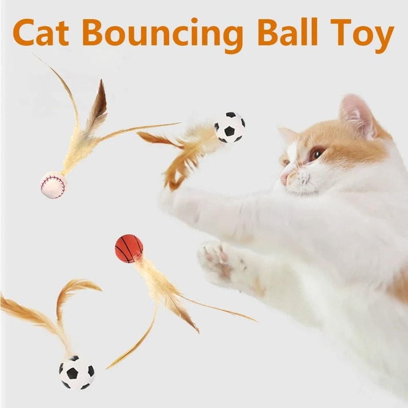 FeatherBounce Interactive Cat Ball Toy Set With Feathers For Indoor Play 0