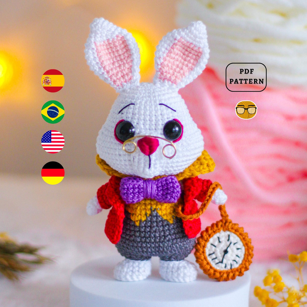 AMIGURUMI PATTERN White Rabbit Crochet Pattern Lewis Carroll Alice In Wonderland PDF Pattern 1
