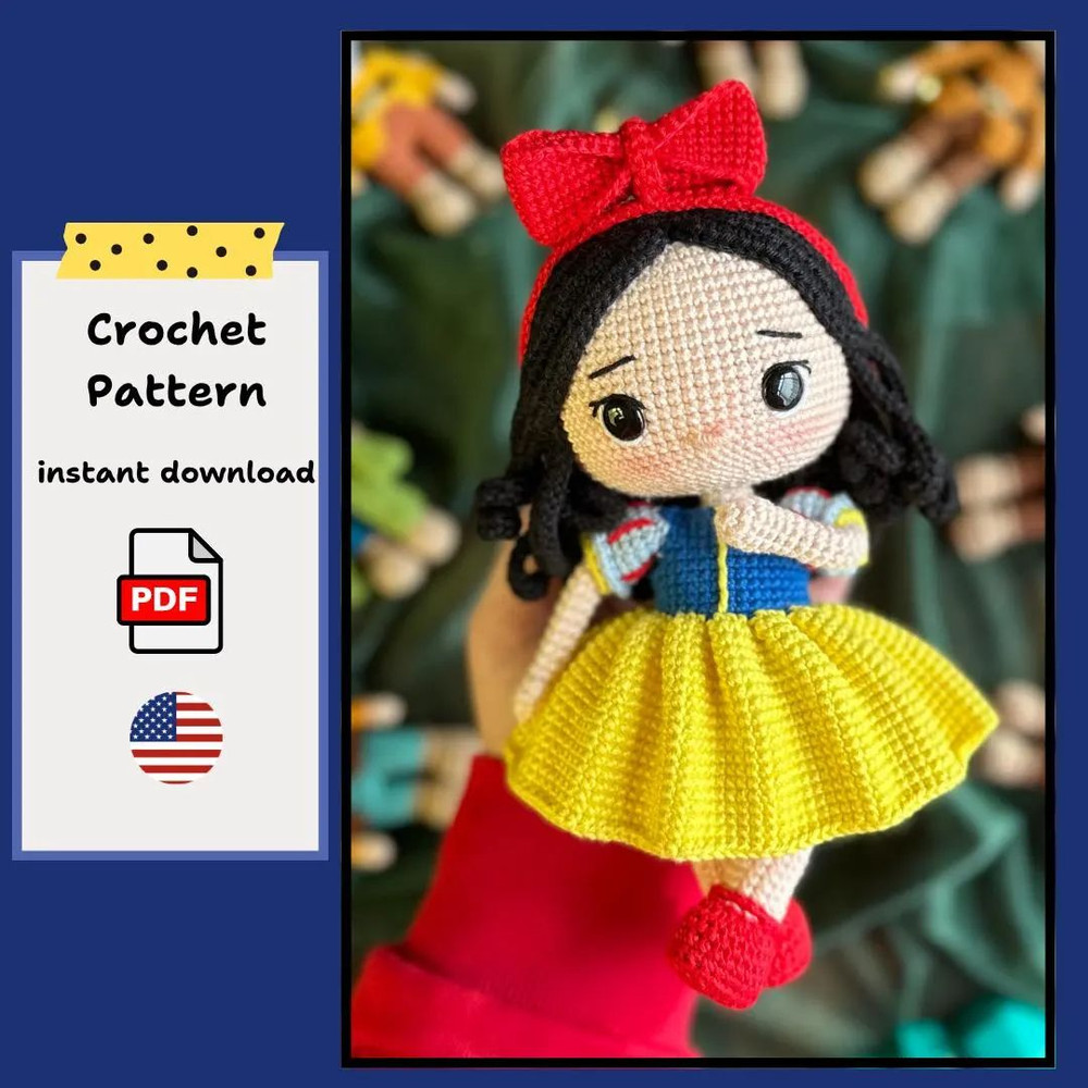 Princess Snow White Amigurumi Crochet Pattern  Fairy Tale Doll PDF Handmade Plush DIY Toy Unique Gi 0