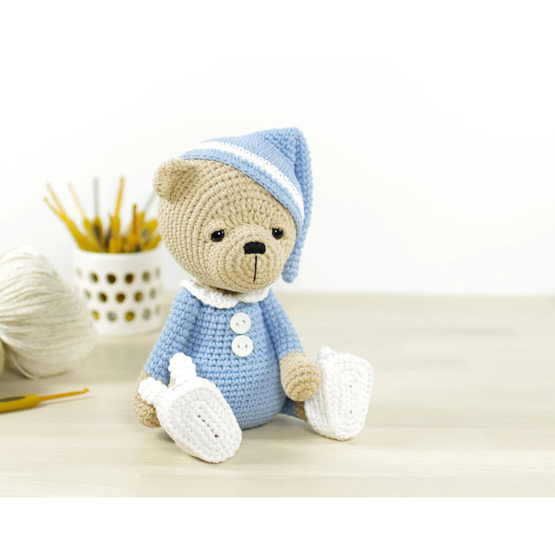 Teddy Bear Crochet Pattern  Cuddly Bear In Pajamas And Bunny Slippers  Printable PDF In English 3