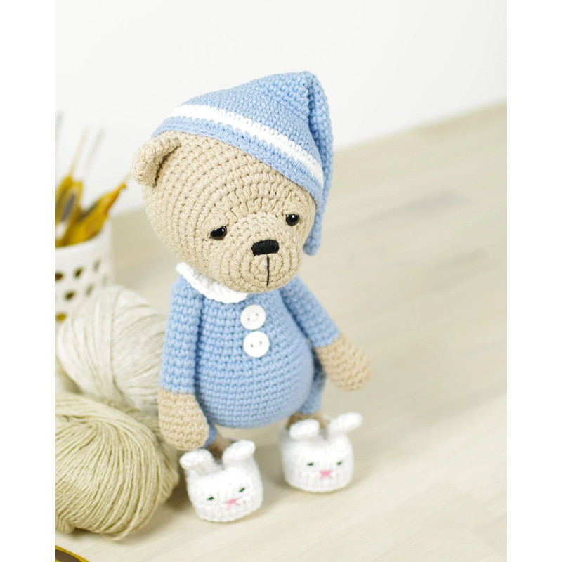 Teddy Bear Crochet Pattern  Cuddly Bear In Pajamas And Bunny Slippers  Printable PDF In English 4