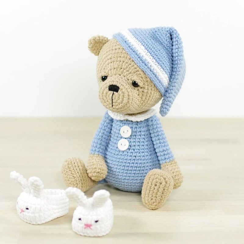 Teddy Bear Crochet Pattern  Cuddly Bear In Pajamas And Bunny Slippers  Printable PDF In English 1