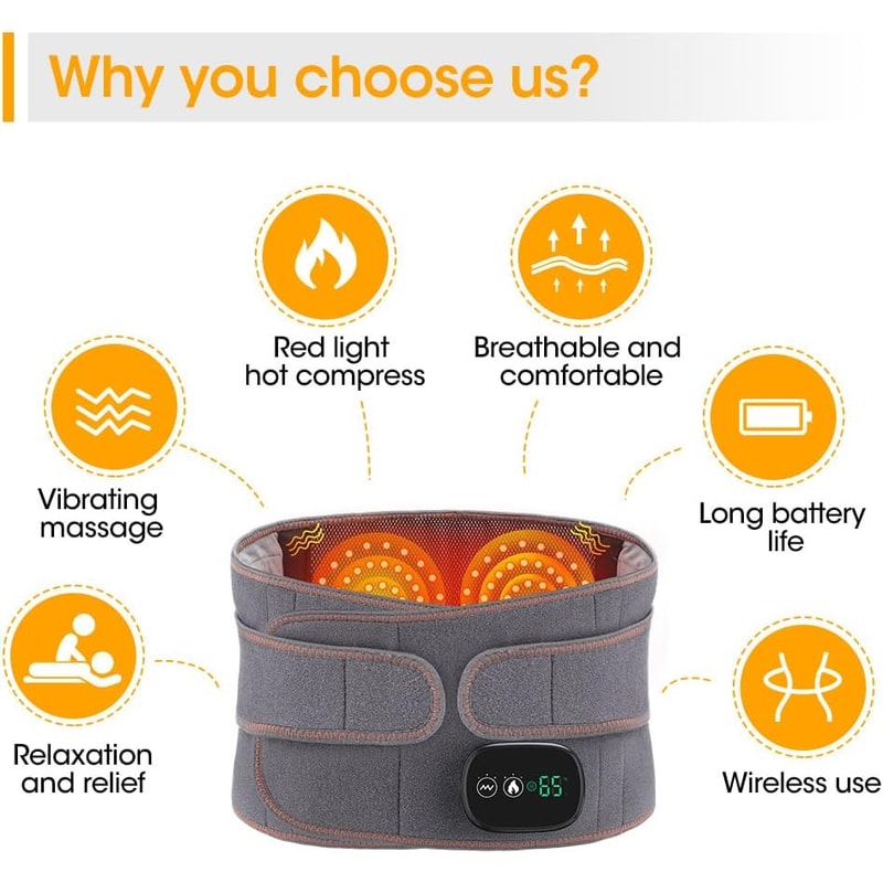 Electric Heating Waist Massager Belt Vibration Hot Compress Support With 3Level Adjustment 5
