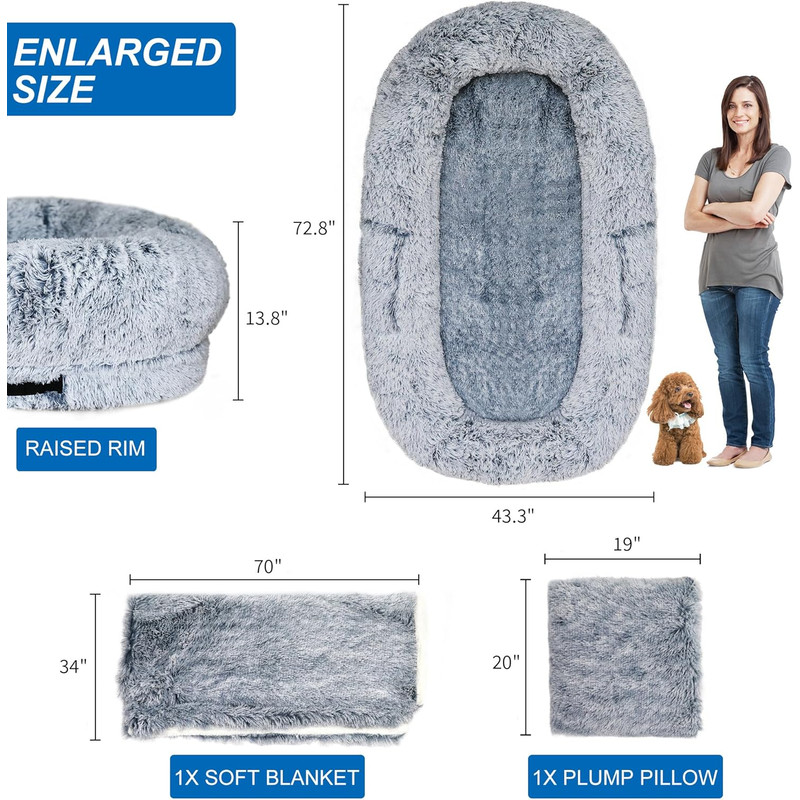 Orthopedic Human Dog Bed  71 X 40 AdultSized Lounger With Removable Cover Light Grey 5