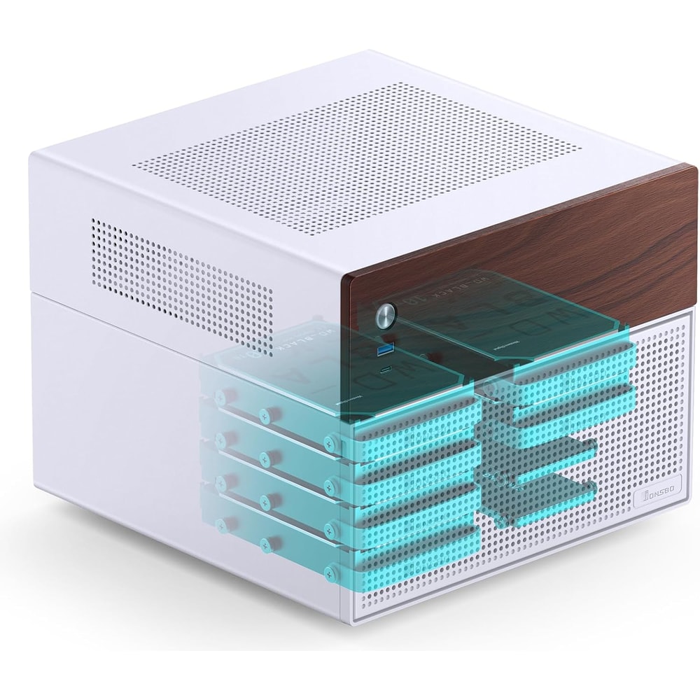 Jonsbo N4 Black NAS Chassis Compact 8Bay MicroATX Case With Walnut Panel 8