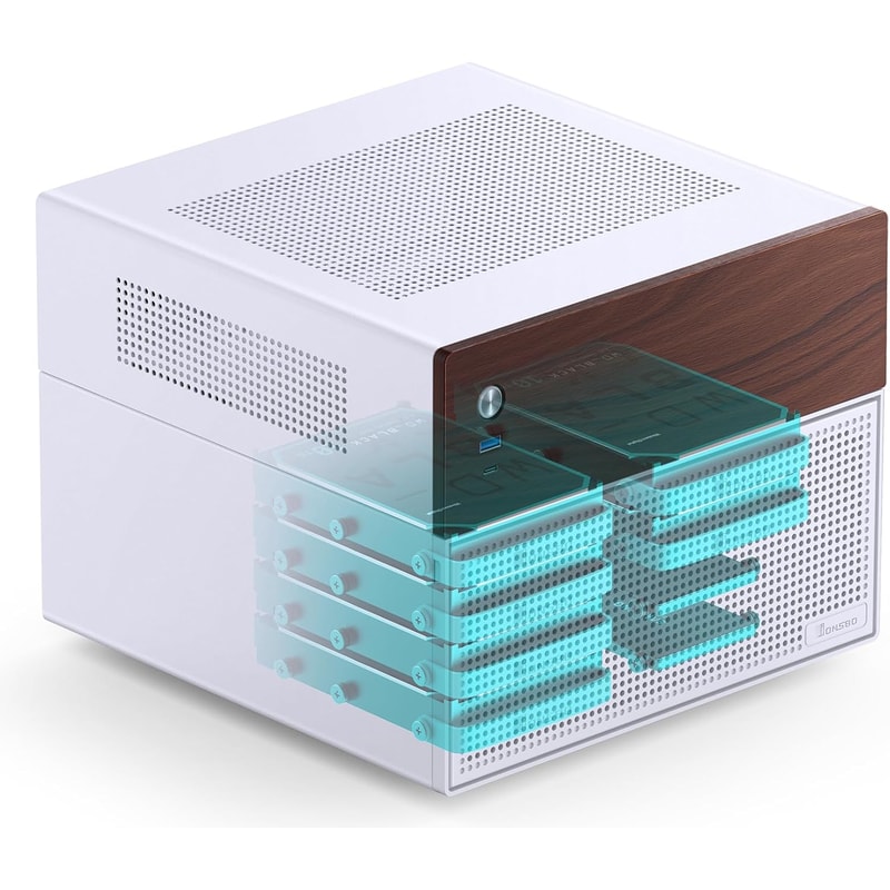 Jonsbo N4 Black NAS Chassis Compact 8Bay MicroATX Case With Walnut Panel 8