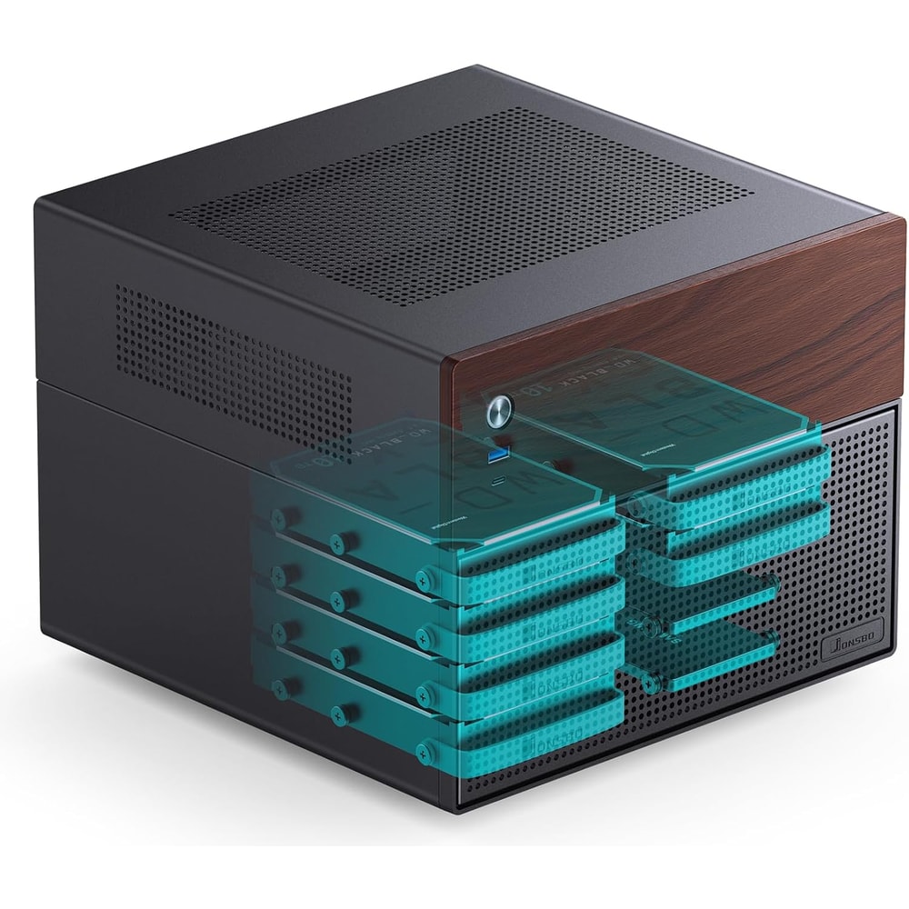 Jonsbo N4 Black NAS Chassis Compact 8Bay MicroATX Case With Walnut Panel 1