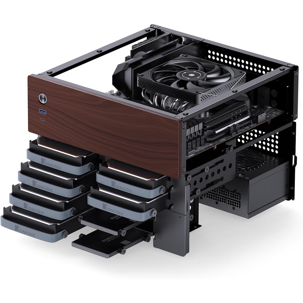 Jonsbo N4 Black NAS Chassis Compact 8Bay MicroATX Case With Walnut Panel 4