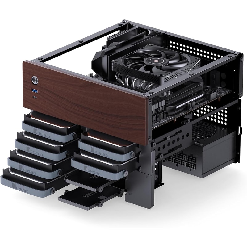 Jonsbo N4 Black NAS Chassis Compact 8Bay MicroATX Case With Walnut Panel 4