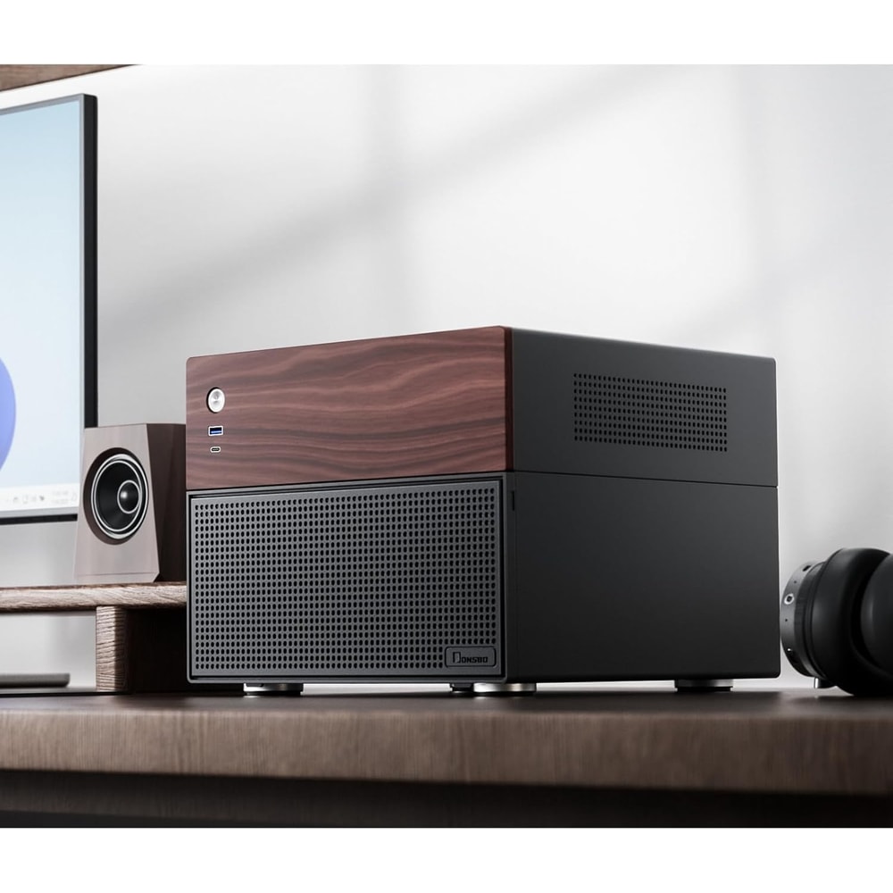 Jonsbo N4 Black NAS Chassis Compact 8Bay MicroATX Case With Walnut Panel 2