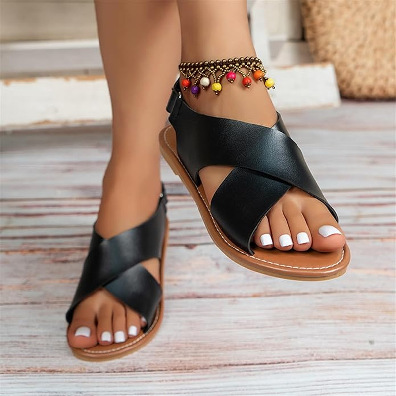 Summer Comfort Womens Flat Sandals  Soft PU Leather Beach Footwear For 2025 7