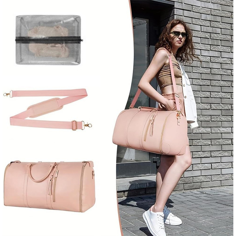 Foldable PU Leather Travel Duffel Large CarryOn Weekender Bag For Women Business  Leisure Trips 3