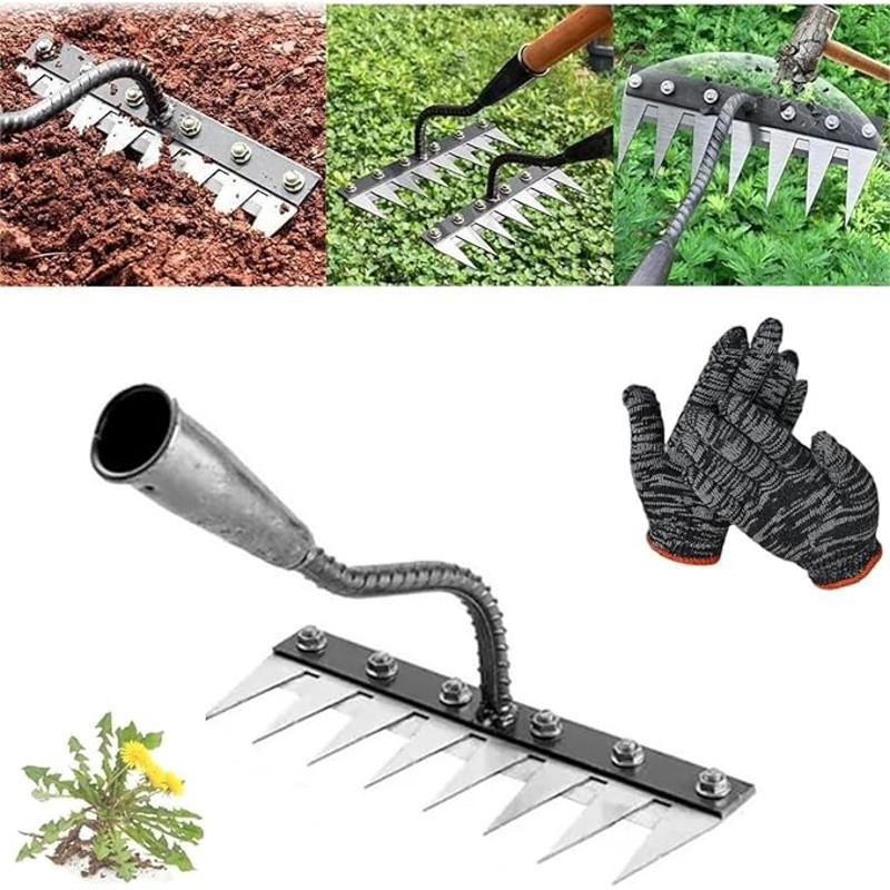 Carbon Steel Garden Hand Rake  5 To 8 Teeth Weeding  Soil Scarifier Tool For Farming  Landscaping 8