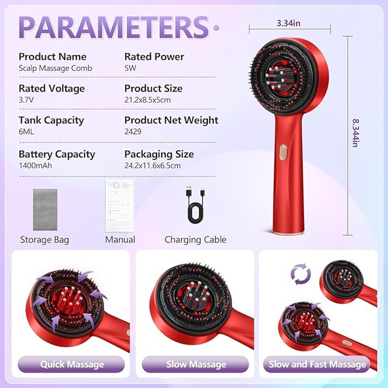 Electric Scalp Massage Comb With Red Light Therapy  Hair Growth Stimulator  Oil Applicator For Anti 3