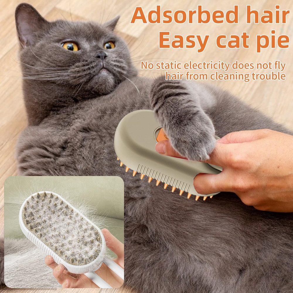 3in1 Steamy Pet Grooming Brush Electric Spray Dog Cat Hair Brush With Massage Detangler Function 4
