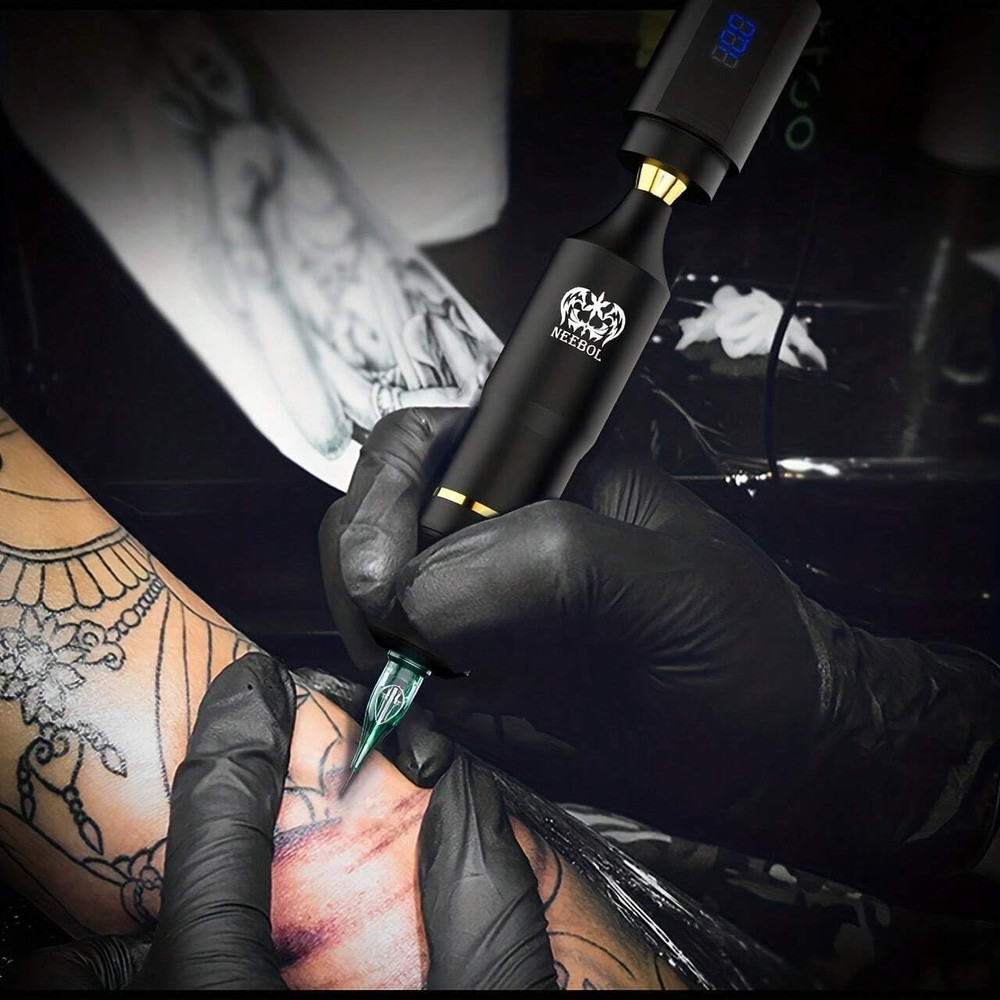 Neebol Wireless Tattoo Kit  Complete Cordless Tattoo Pen With LED Display  1500mAh Battery For Begi 5