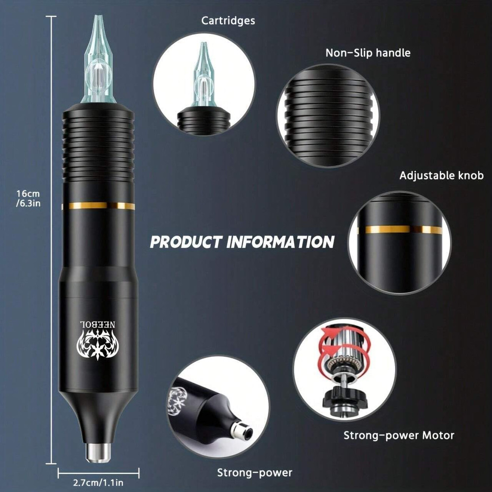 Neebol Wireless Tattoo Kit  Complete Cordless Tattoo Pen With LED Display  1500mAh Battery For Begi 1