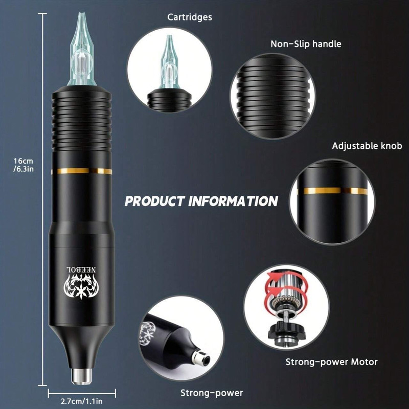 Neebol Wireless Tattoo Kit  Complete Cordless Tattoo Pen With LED Display  1500mAh Battery For Begi 1