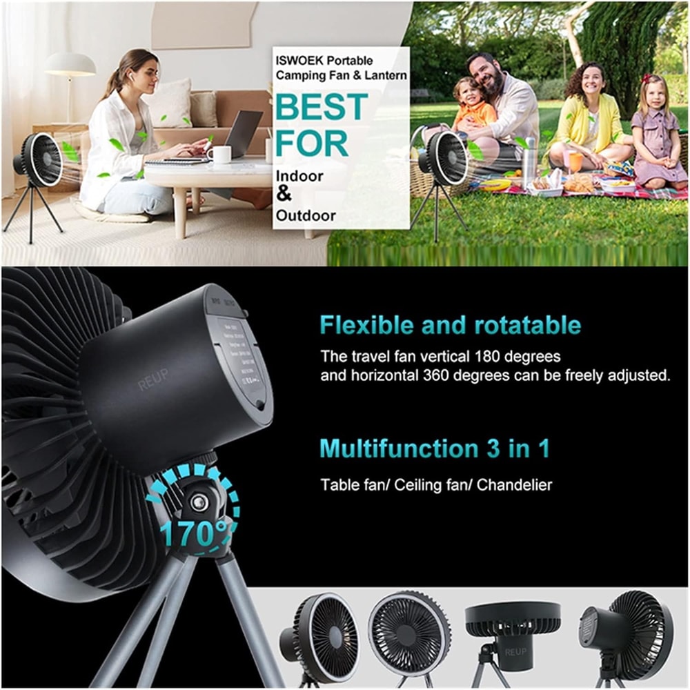 Portable Camping Fan With LED Power Bank 4000mAh10000mAh Rechargeable Wireless Fan For Desk Tent 4