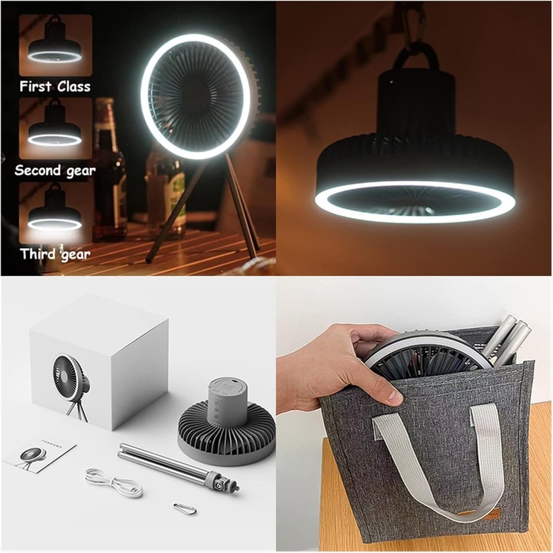 Portable Camping Fan With LED Power Bank 4000mAh10000mAh Rechargeable Wireless Fan For Desk Tent 5