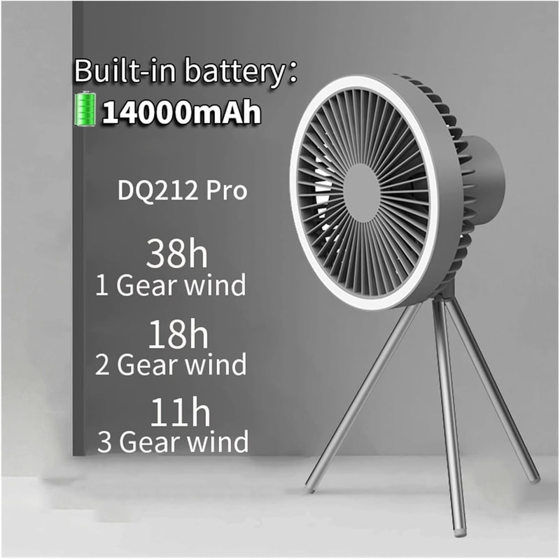 Portable Camping Fan With LED Power Bank 4000mAh10000mAh Rechargeable Wireless Fan For Desk Tent 2