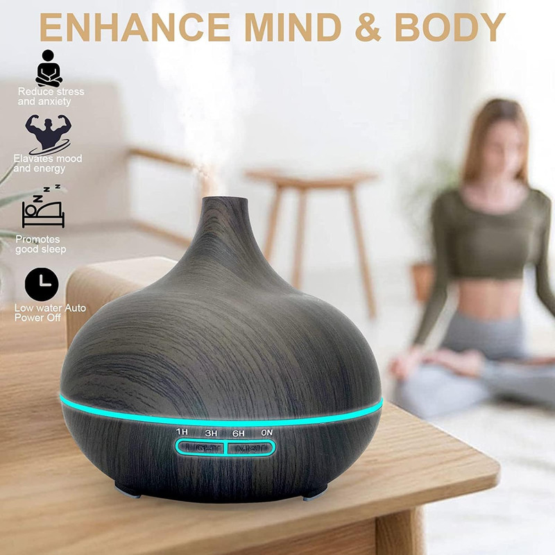500ml Ultrasonic Essential Oil Diffuser  Wood Grain Aroma Humidifier With Remote Control  7Color LE 10