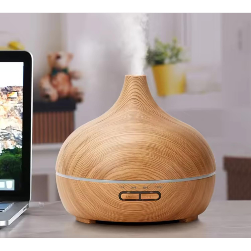 500ml Ultrasonic Essential Oil Diffuser  Wood Grain Aroma Humidifier With Remote Control  7Color LE 3