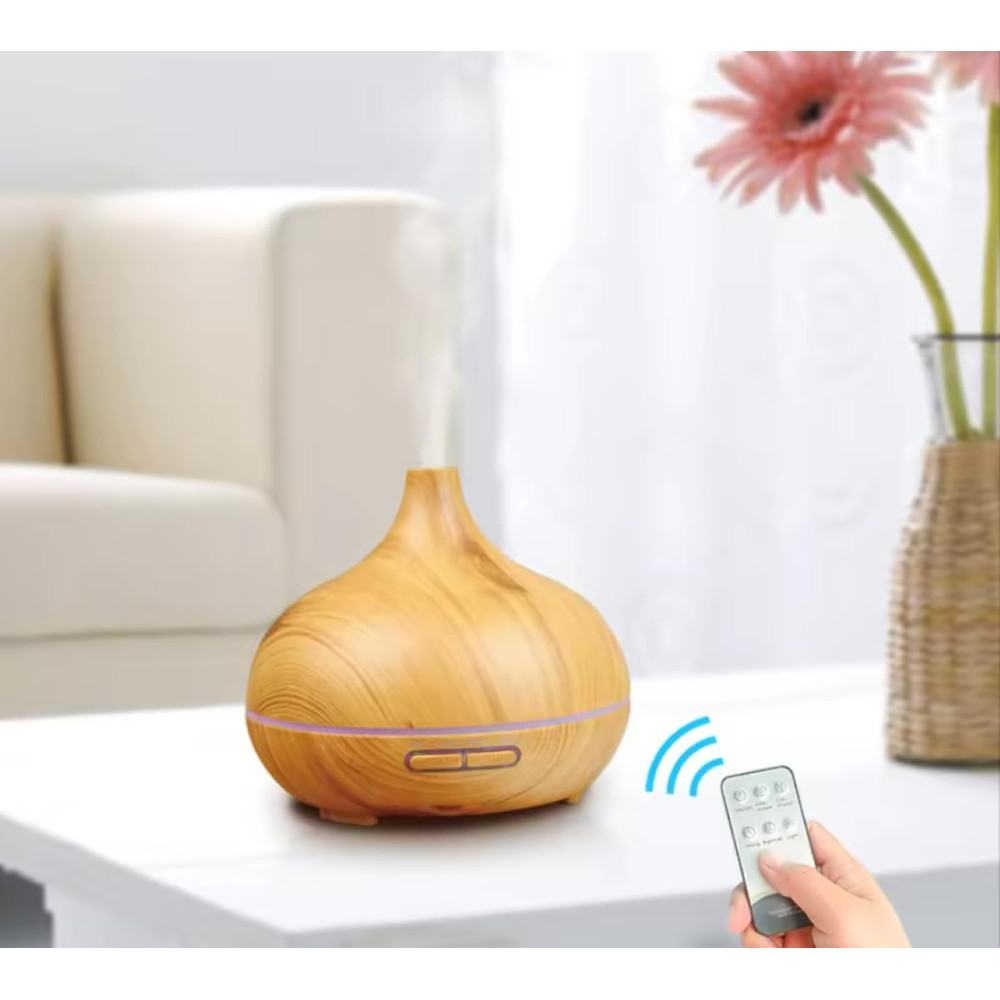 500ml Ultrasonic Essential Oil Diffuser  Wood Grain Aroma Humidifier With Remote Control  7Color LE 1