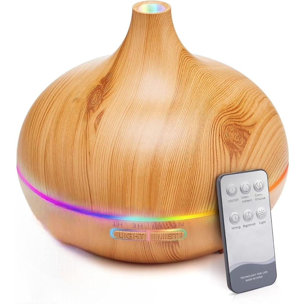 500ml Ultrasonic Essential Oil Diffuser  Wood Grain Aroma Humidifier With Remote Control  7Color LE 0