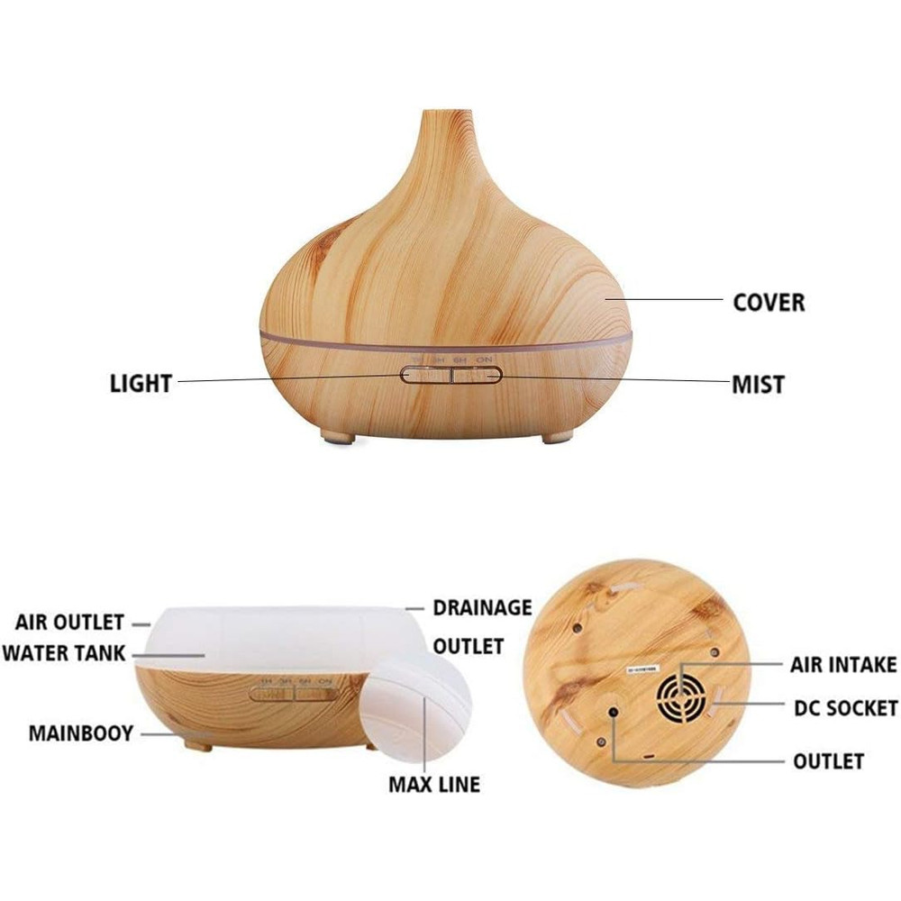 500ml Ultrasonic Essential Oil Diffuser  Wood Grain Aroma Humidifier With Remote Control  7Color LE 5