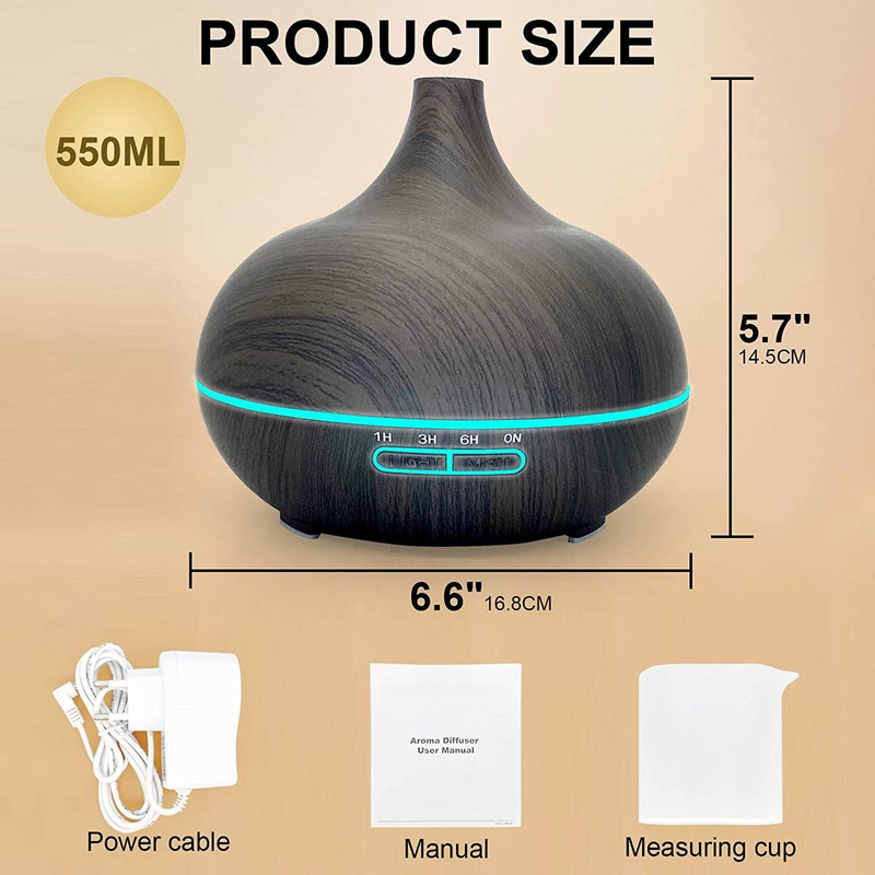 500ml Ultrasonic Essential Oil Diffuser  Wood Grain Aroma Humidifier With Remote Control  7Color LE 12
