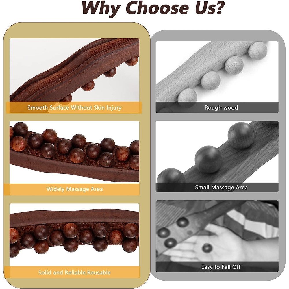 Beech Wood Guasha Scraping Stick  820Bead Universal Back  Abdominal Massager For Tendon Relaxation  8