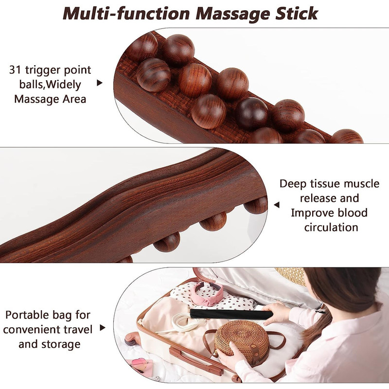 Beech Wood Guasha Scraping Stick  820Bead Universal Back  Abdominal Massager For Tendon Relaxation  4