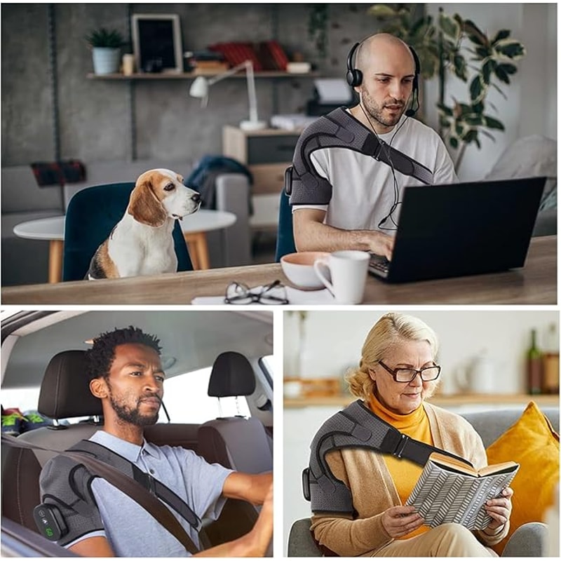 Electric Heated Shoulder Massager Vibration Support Belt With Adjustable Heat Compression Therapy 7