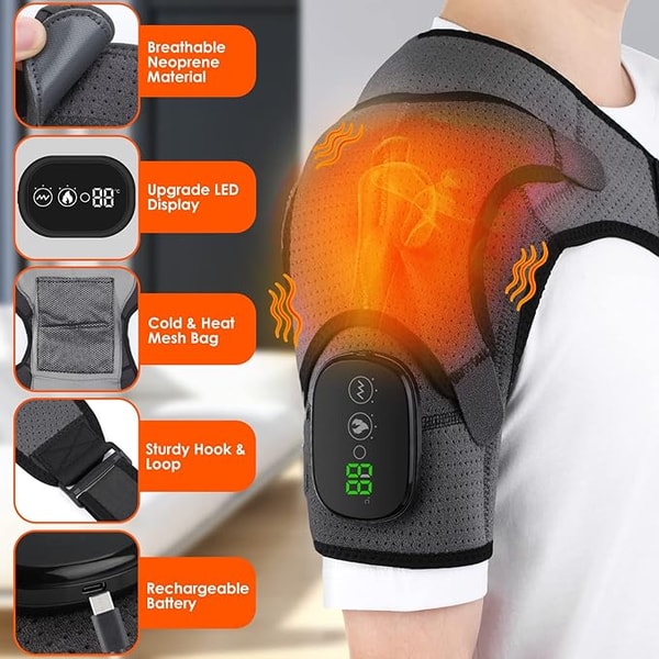 Electric Heated Shoulder Massager Vibration Support Belt With Adjustable Heat Compression Therapy 3