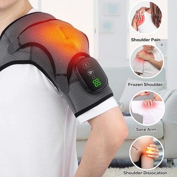 Electric Heated Shoulder Massager Vibration Support Belt With Adjustable Heat Compression Therapy 1