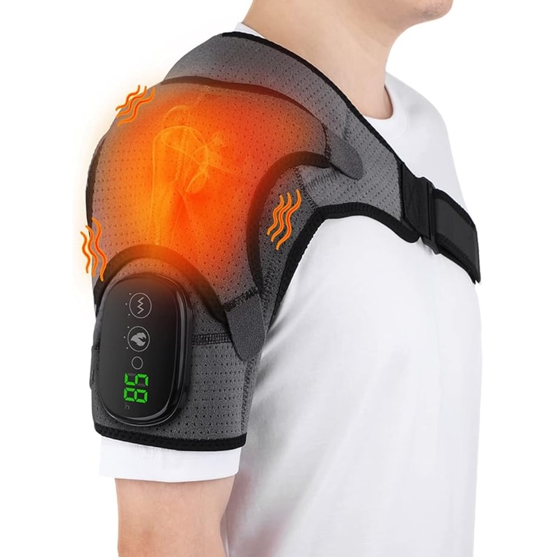 Electric Heated Shoulder Massager Vibration Support Belt With Adjustable Heat Compression Therapy 0