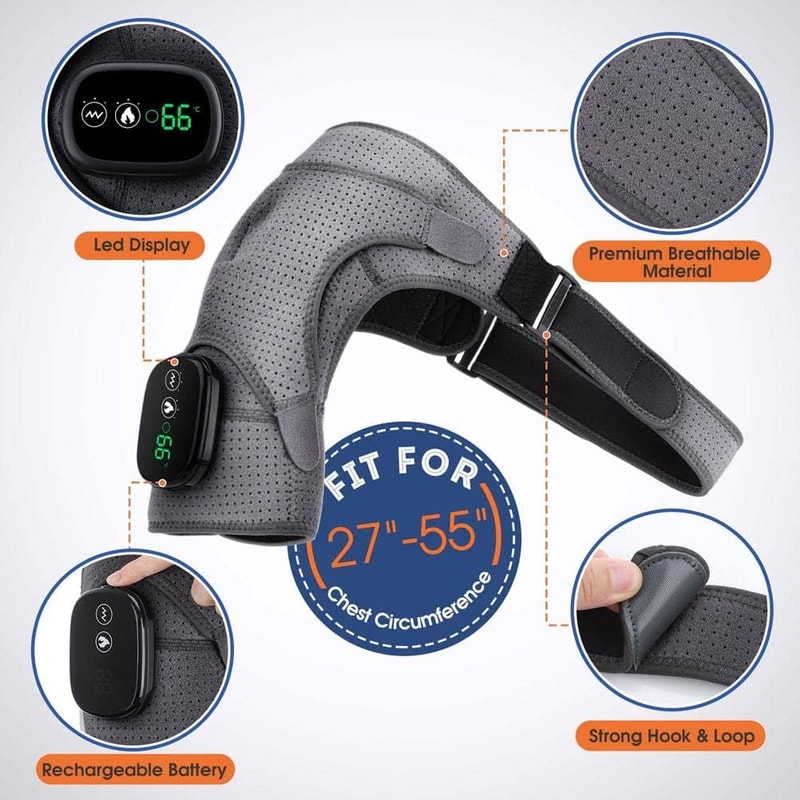 Electric Heated Shoulder Massager Vibration Support Belt With Adjustable Heat Compression Therapy 4